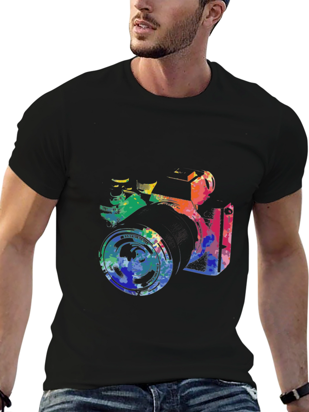 Retro Camera Graphic Tee - Artsy Black T-Shirt