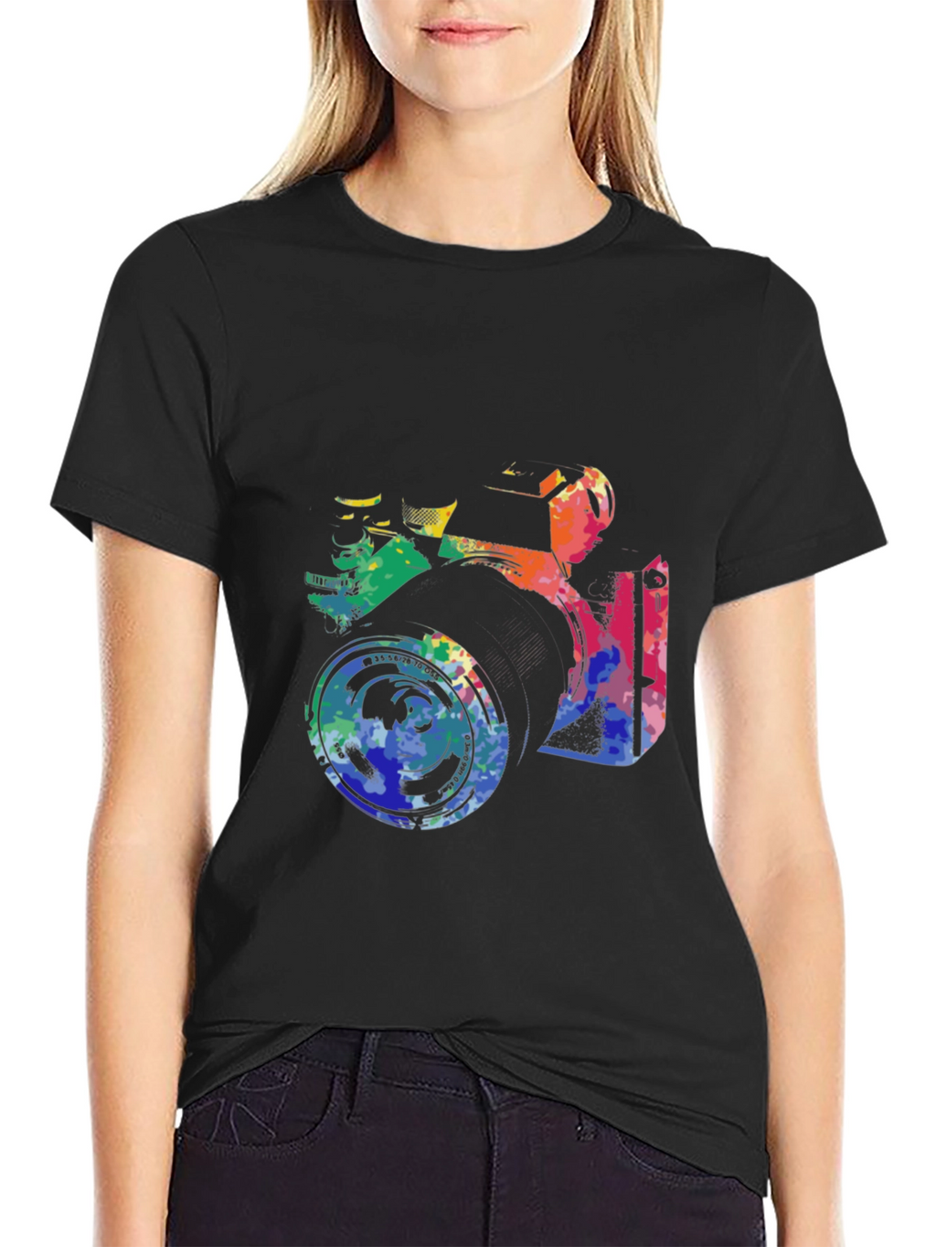 Retro Camera Graphic Tee - Artsy Black T-Shirt