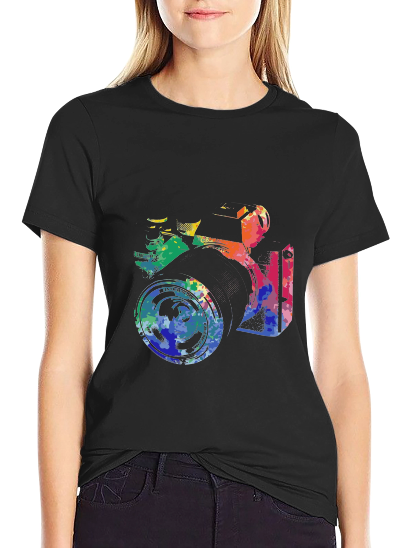 Retro Camera Graphic Tee - Artsy Black T-Shirt