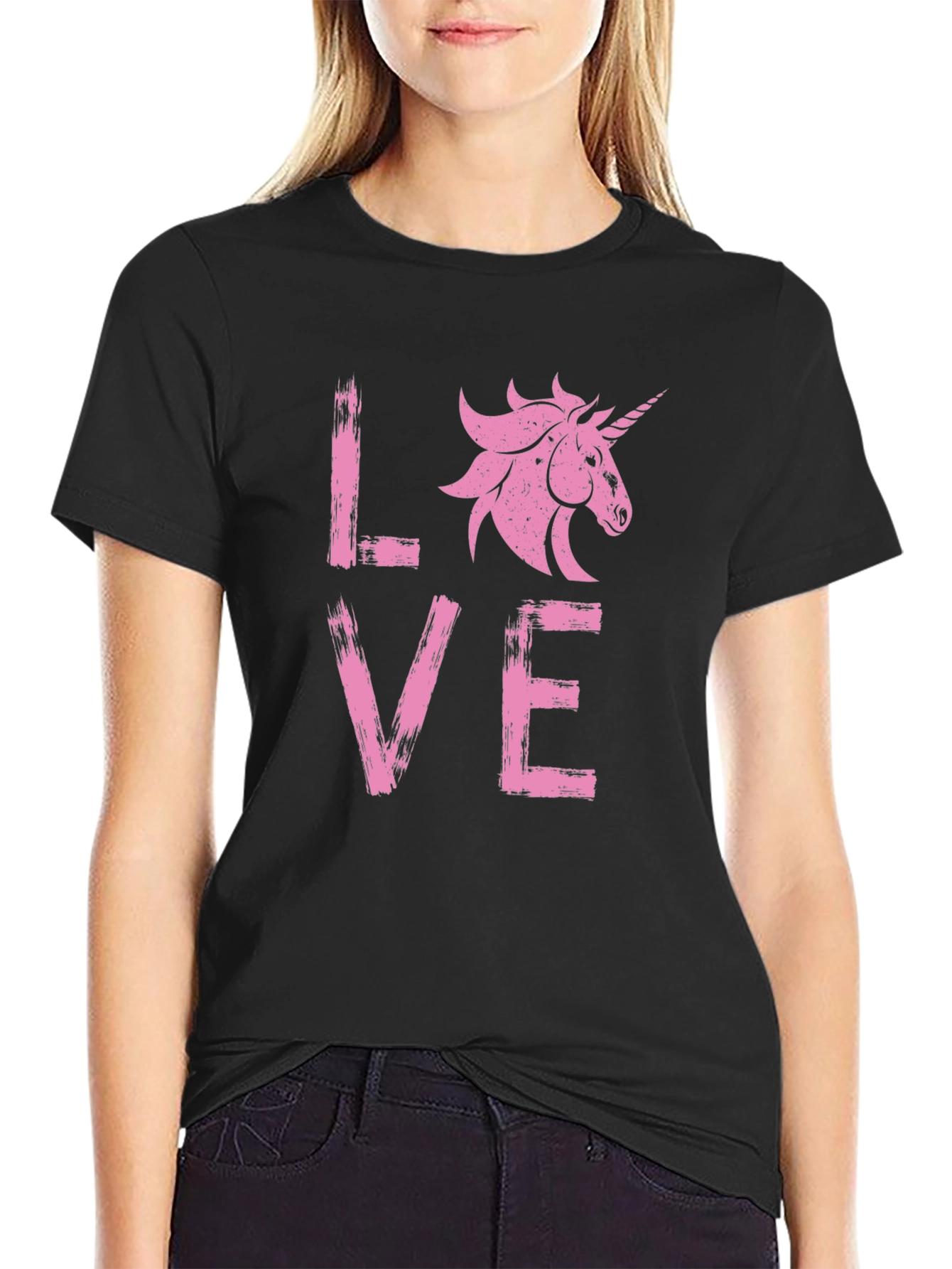 Unicorn Love Graphic Tee - Black Cotton T-Shirt