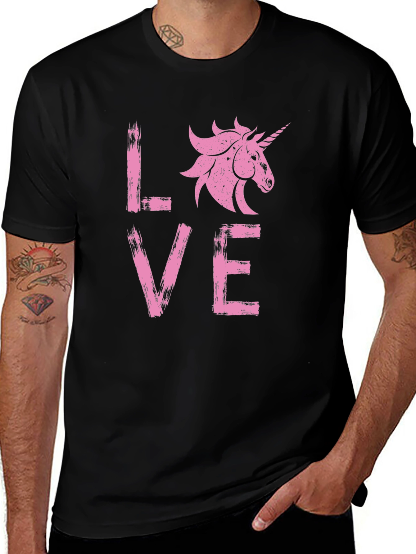 Unicorn Love Graphic Tee - Black Cotton T-Shirt