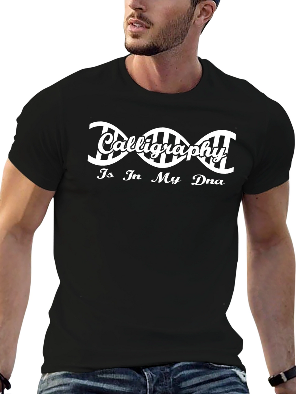 Calligraphy DNA Black T-Shirt - Artistic Expression Tee