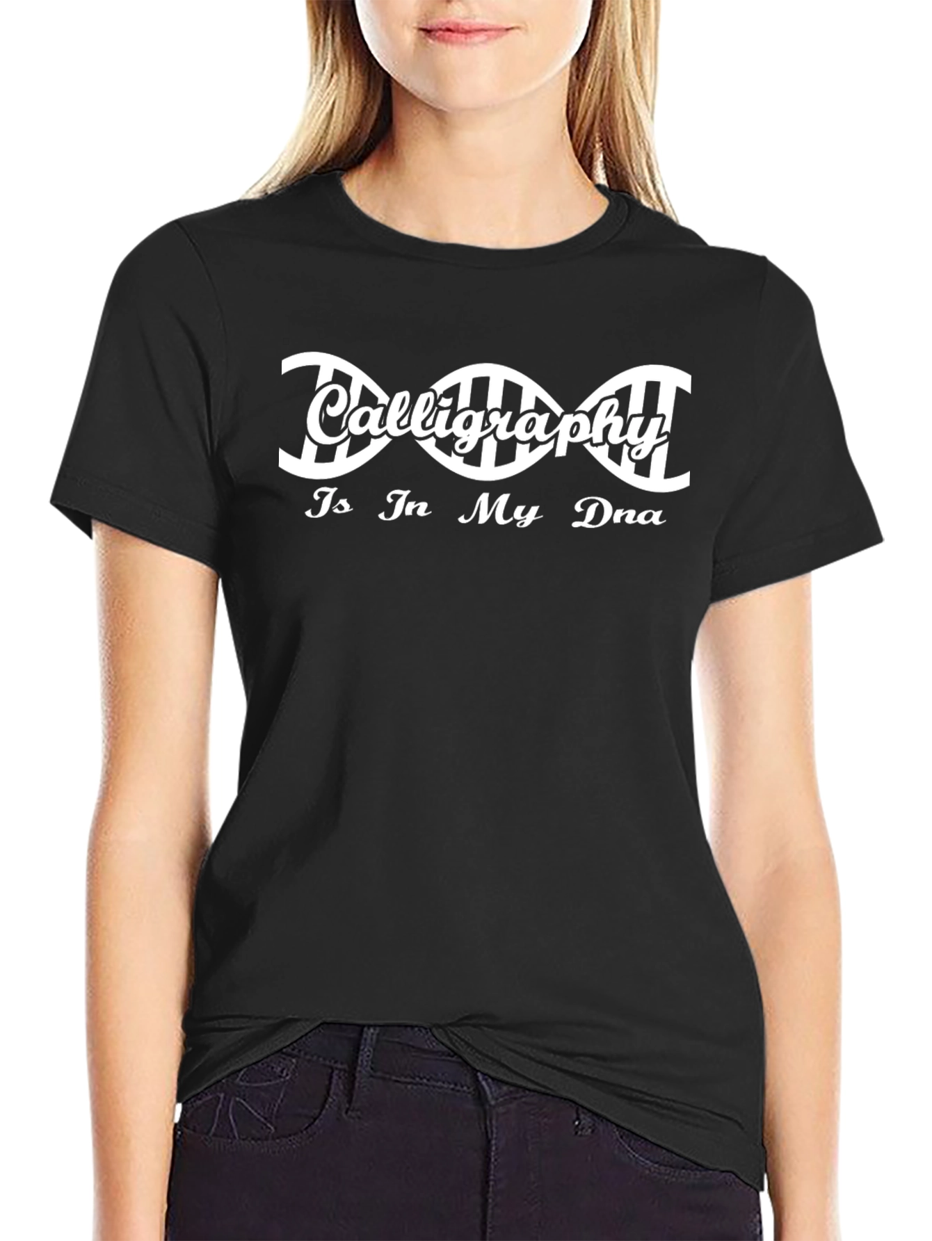 Calligraphy DNA Black T-Shirt - Artistic Expression Tee