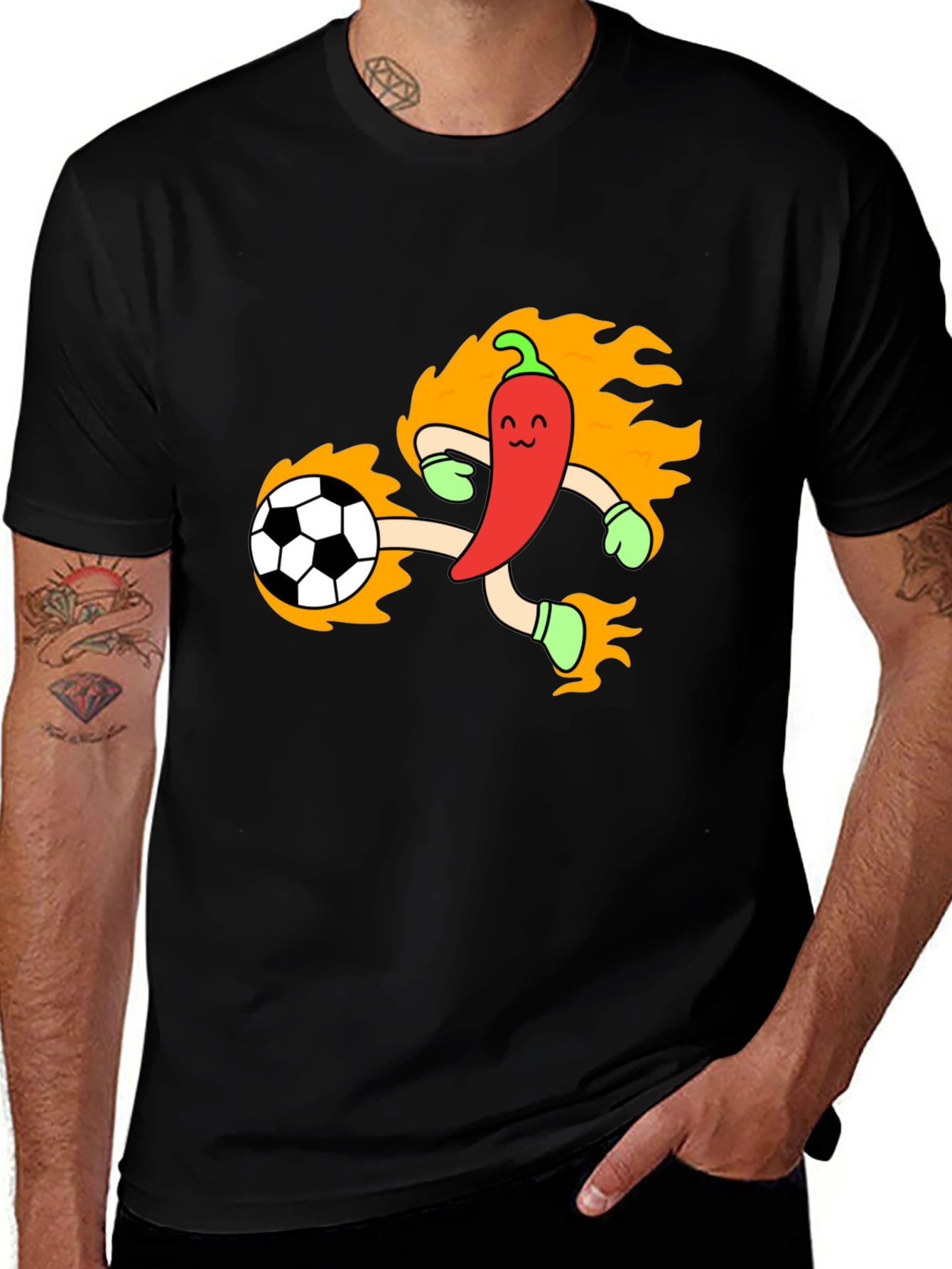 Spicy Soccer T-Shirt - Chili Pepper Kicking Ball