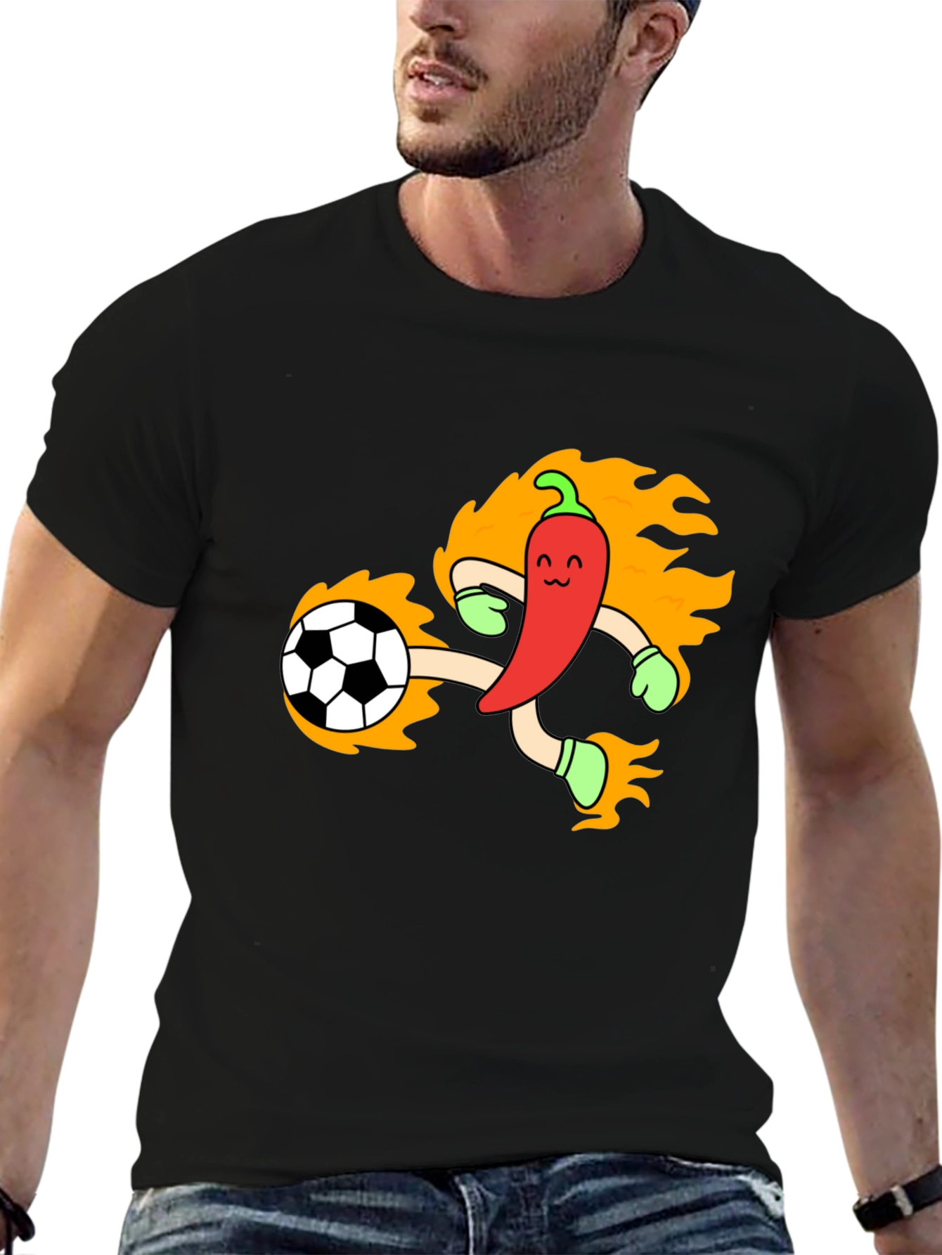 Spicy Soccer T-Shirt - Chili Pepper Kicking Ball