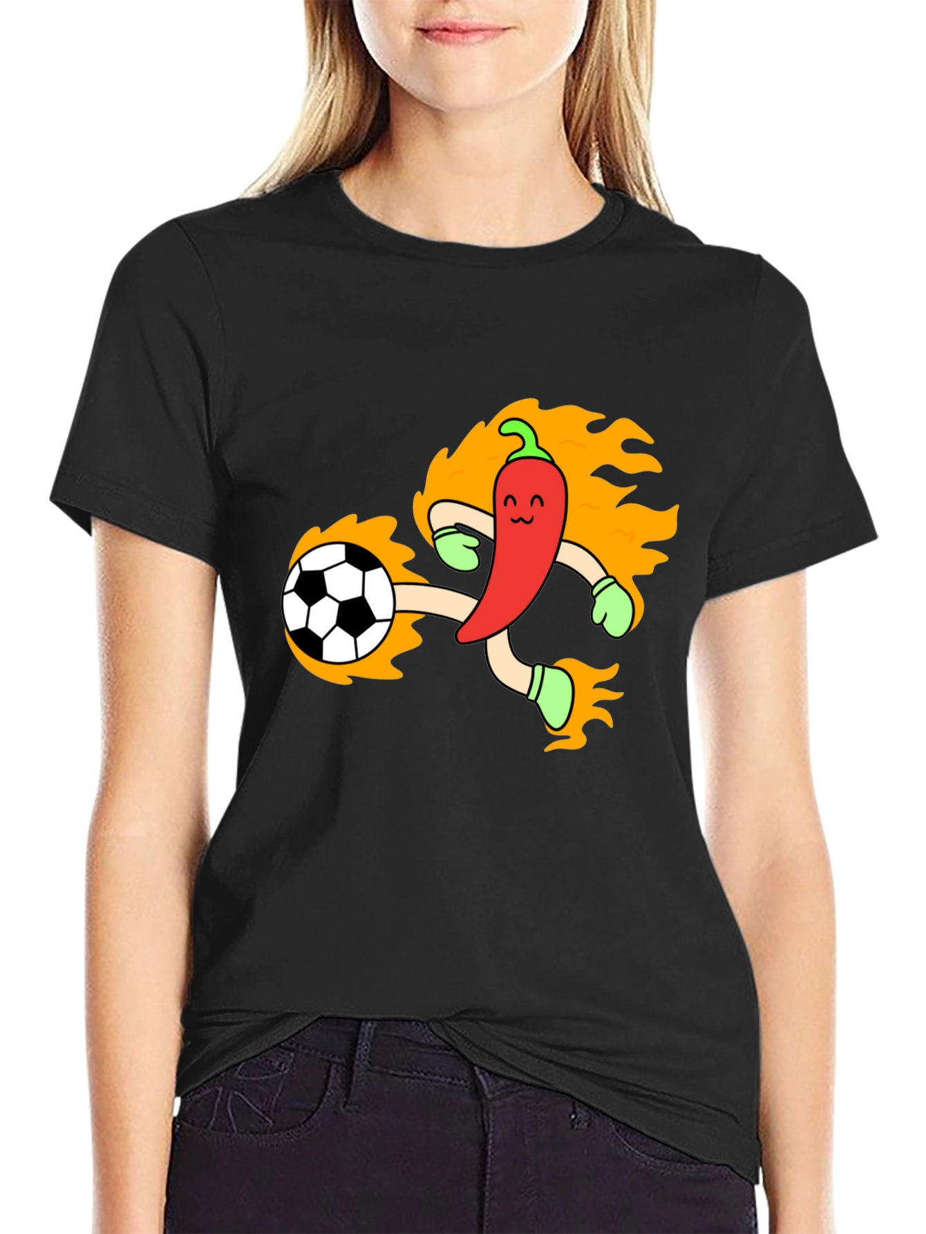 Spicy Soccer T-Shirt - Chili Pepper Kicking Ball