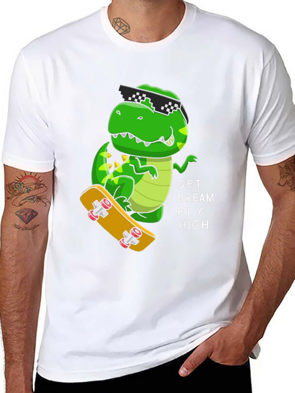 Cool Dino Skateboard T-Shirt - Get Dream Fly High!
