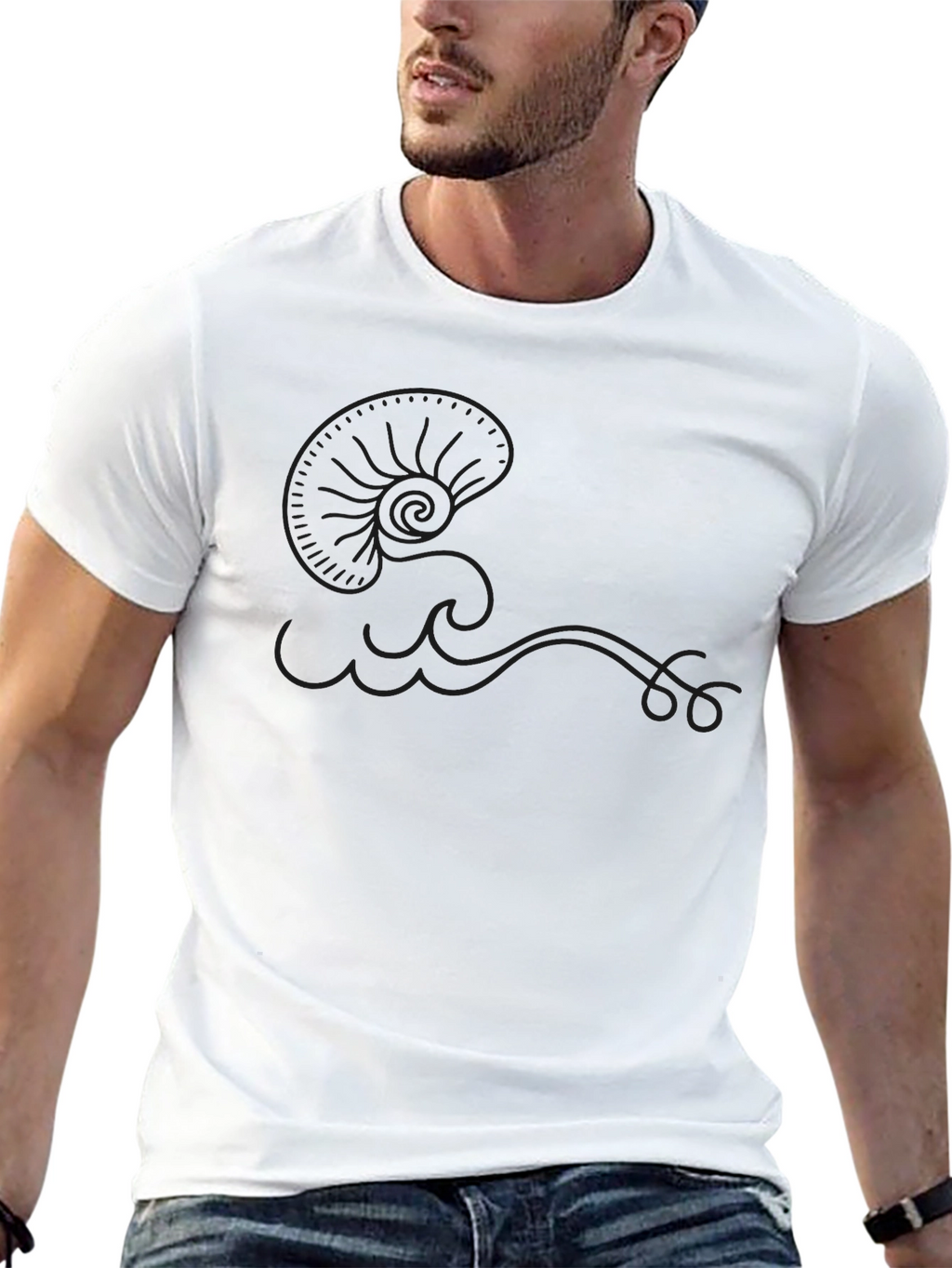 Mens Black Cotton T-Shirt - Wave Design