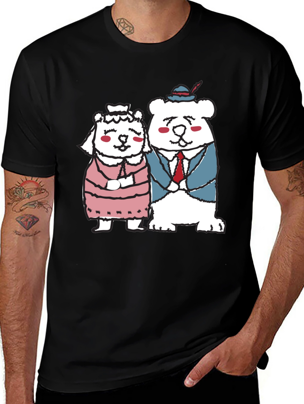 Bear Couple Graphic Black Tee