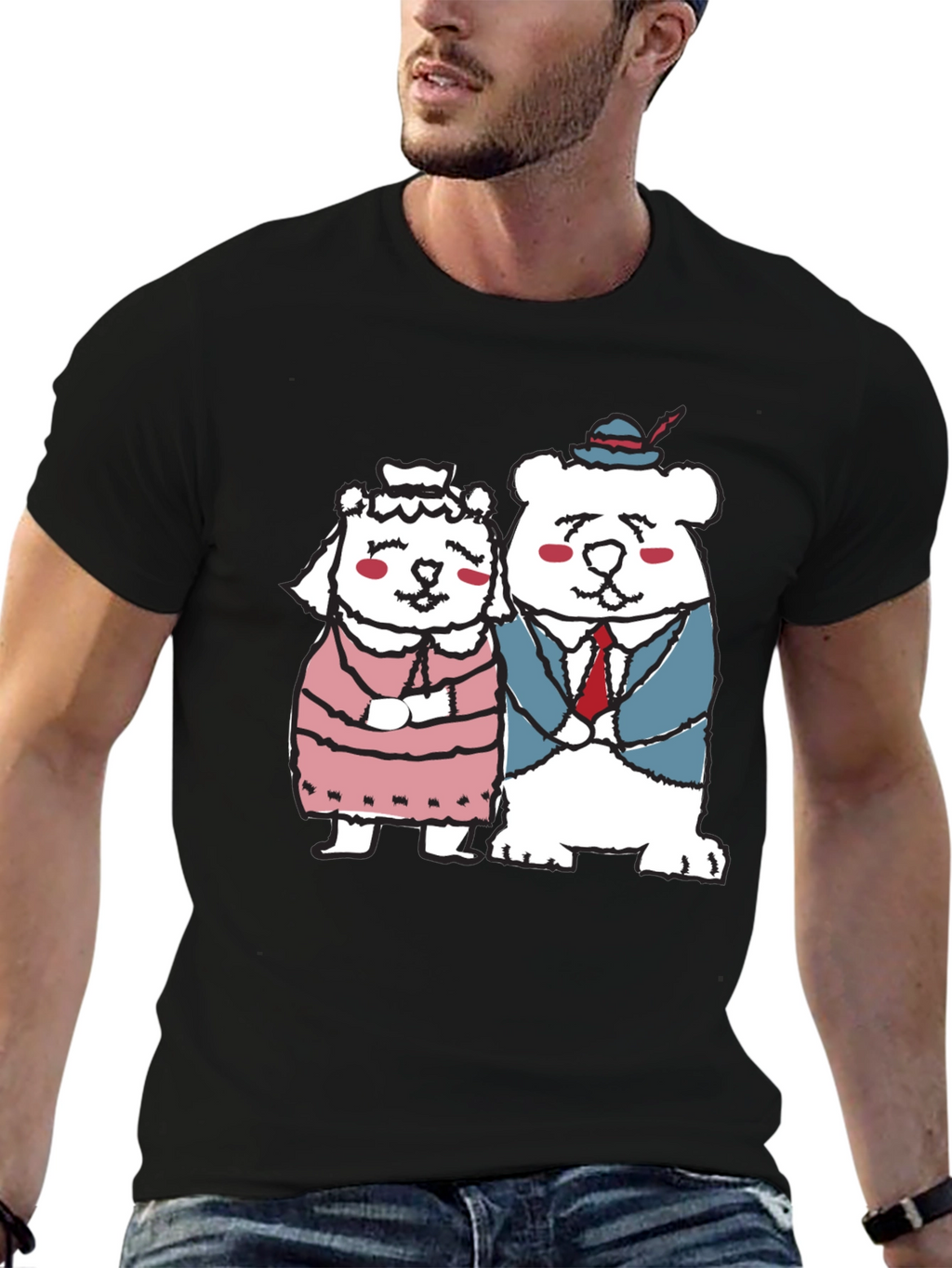 Bear Couple Graphic Black Tee