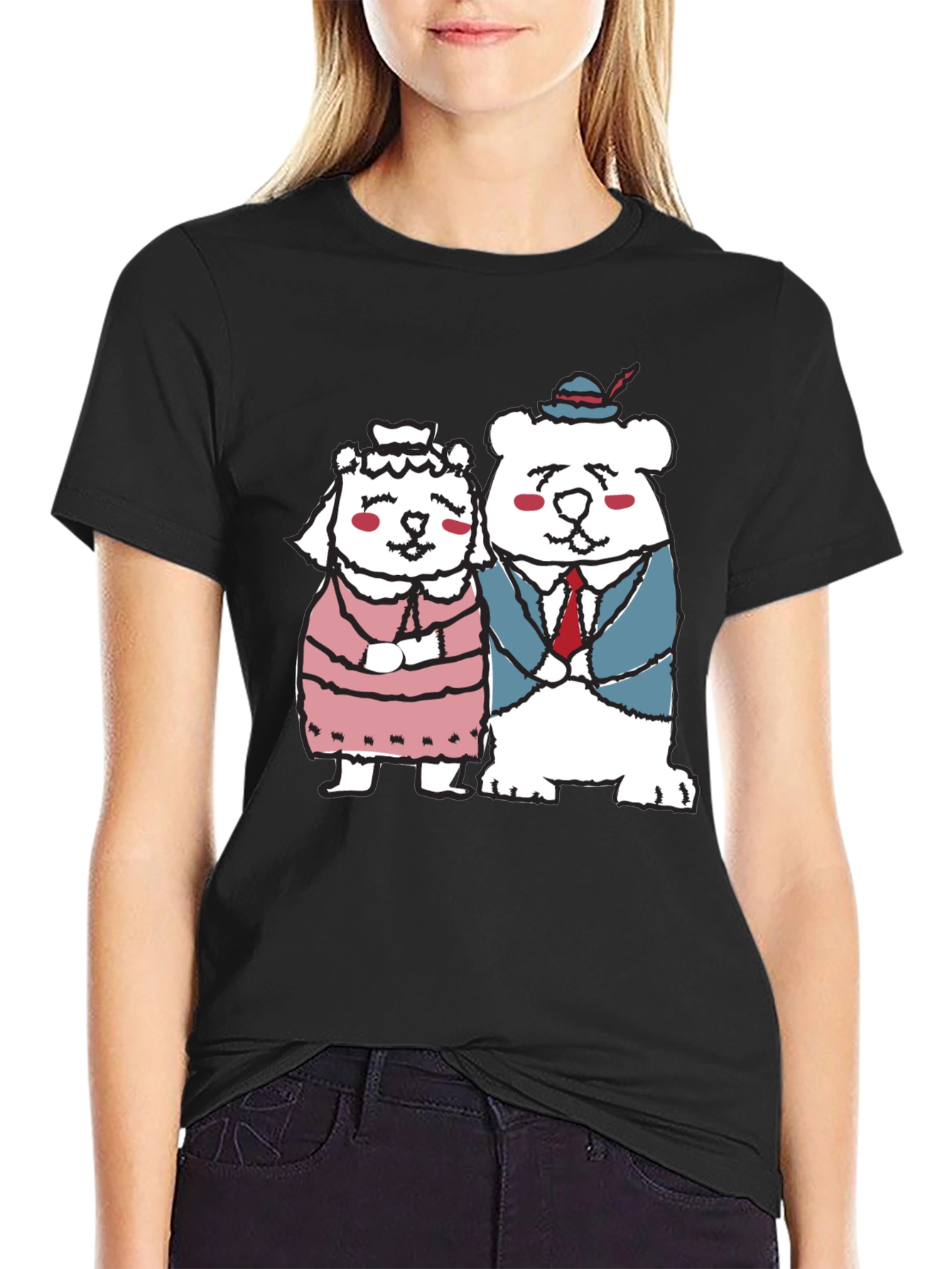 Bear Couple Graphic Black Tee