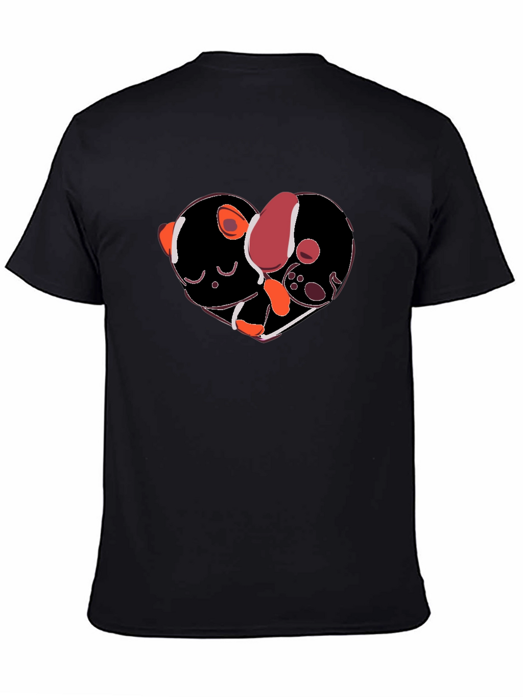 Heart-Shaped Dog & Cat Love Black T-Shirt