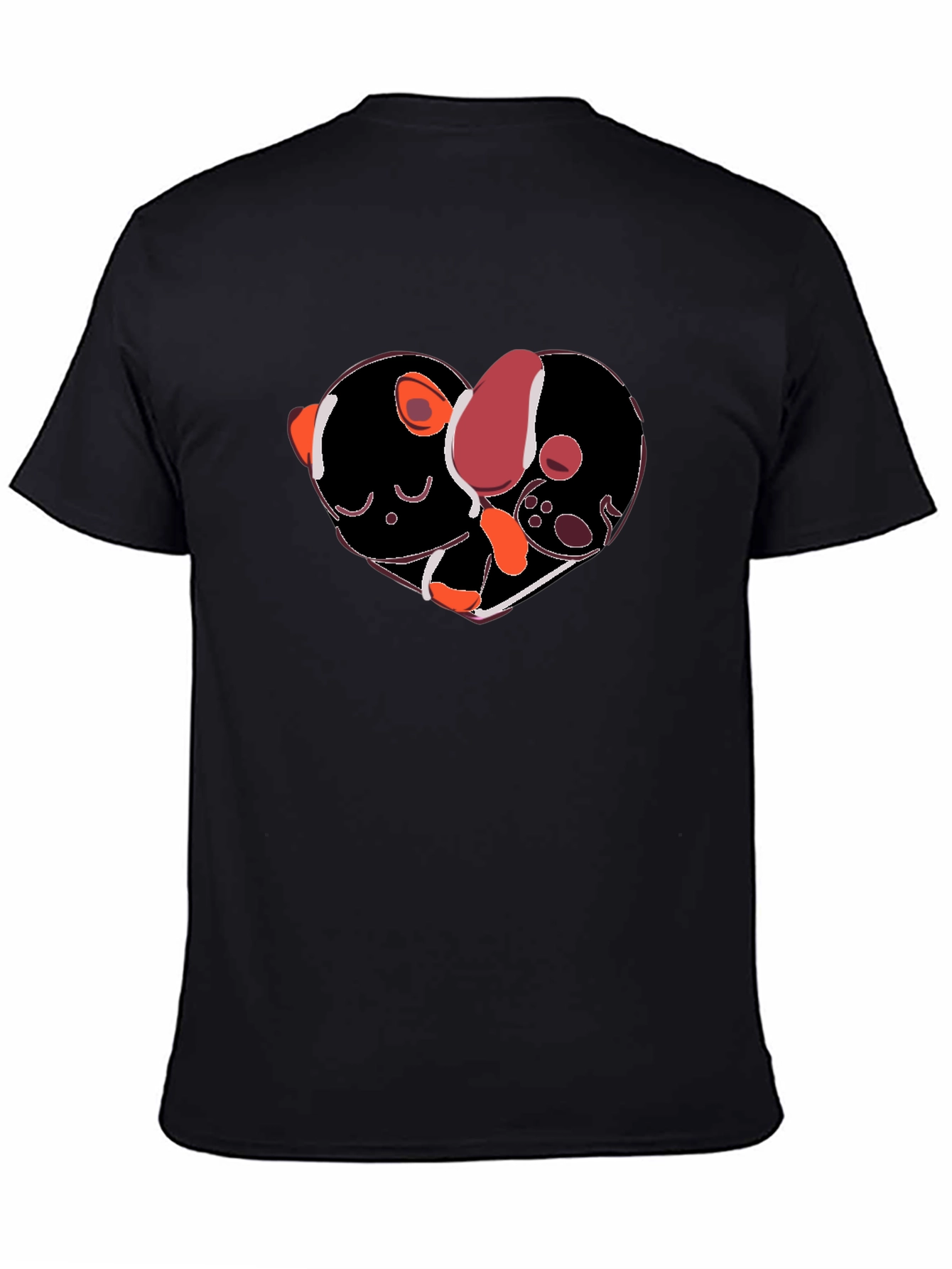 Heart-Shaped Dog & Cat Love Black T-Shirt