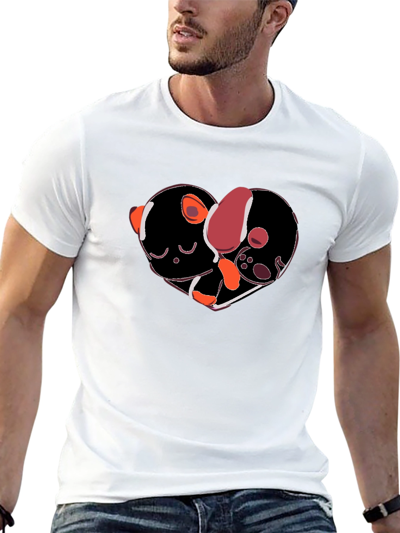 Heart-Shaped Dog & Cat Love Black T-Shirt