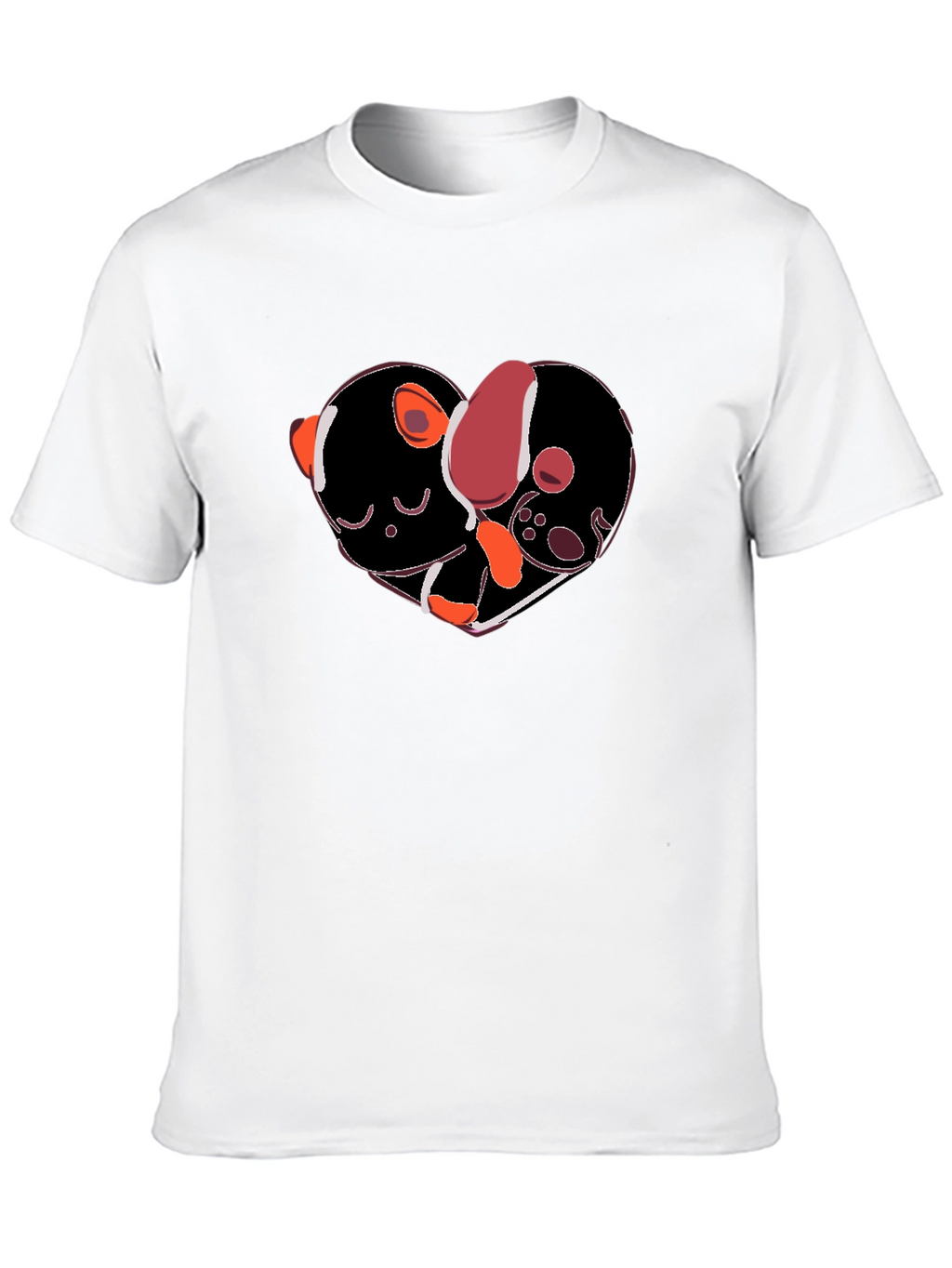 Heart-Shaped Dog & Cat Love Black T-Shirt