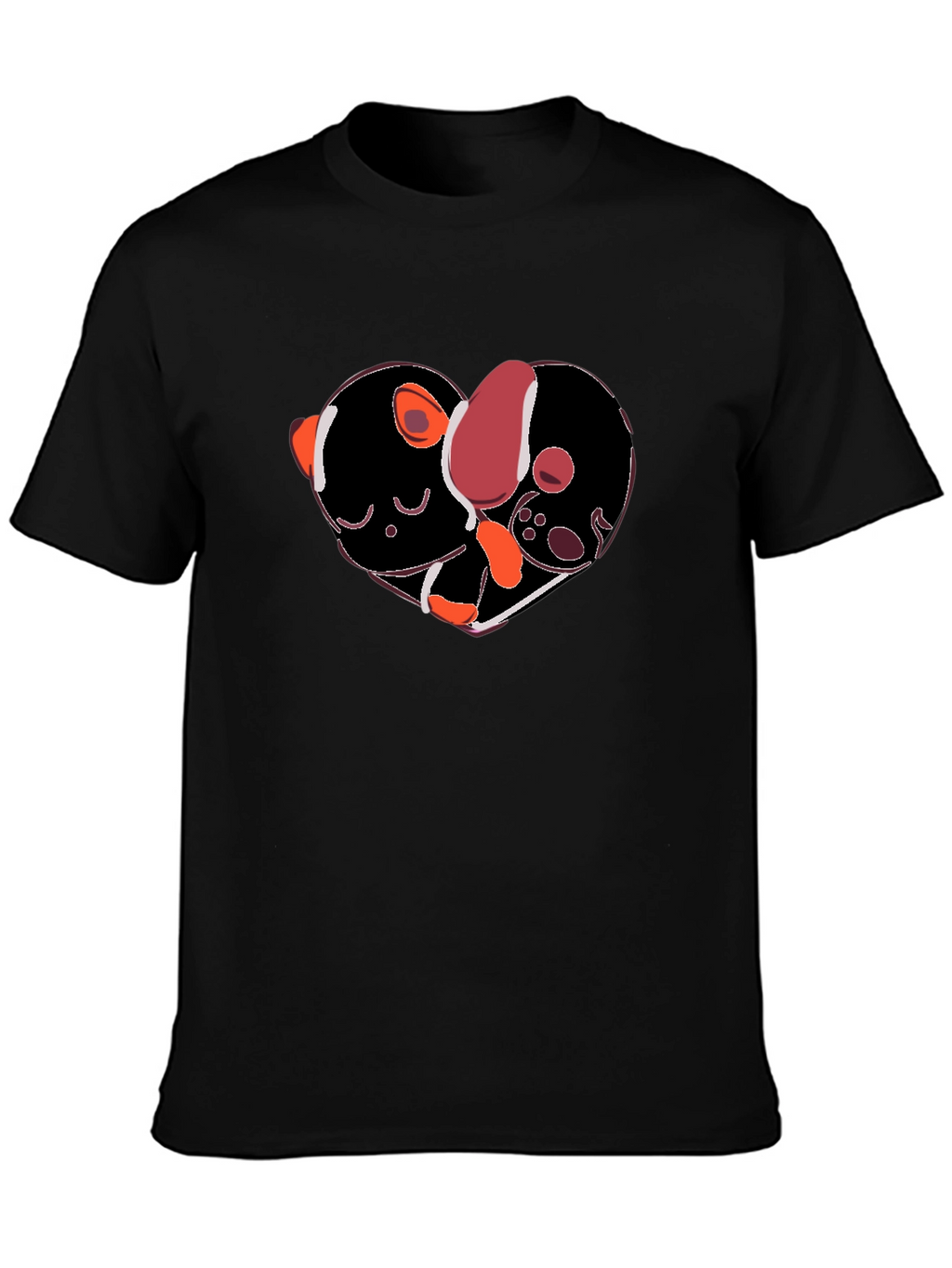 Heart-Shaped Dog & Cat Love Black T-Shirt