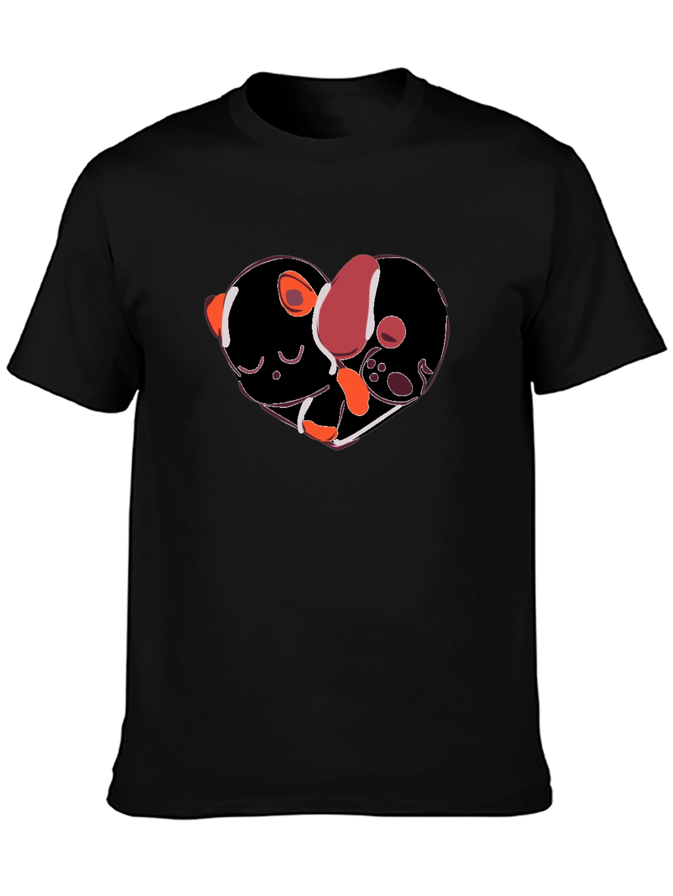 Heart-Shaped Dog & Cat Love Black T-Shirt