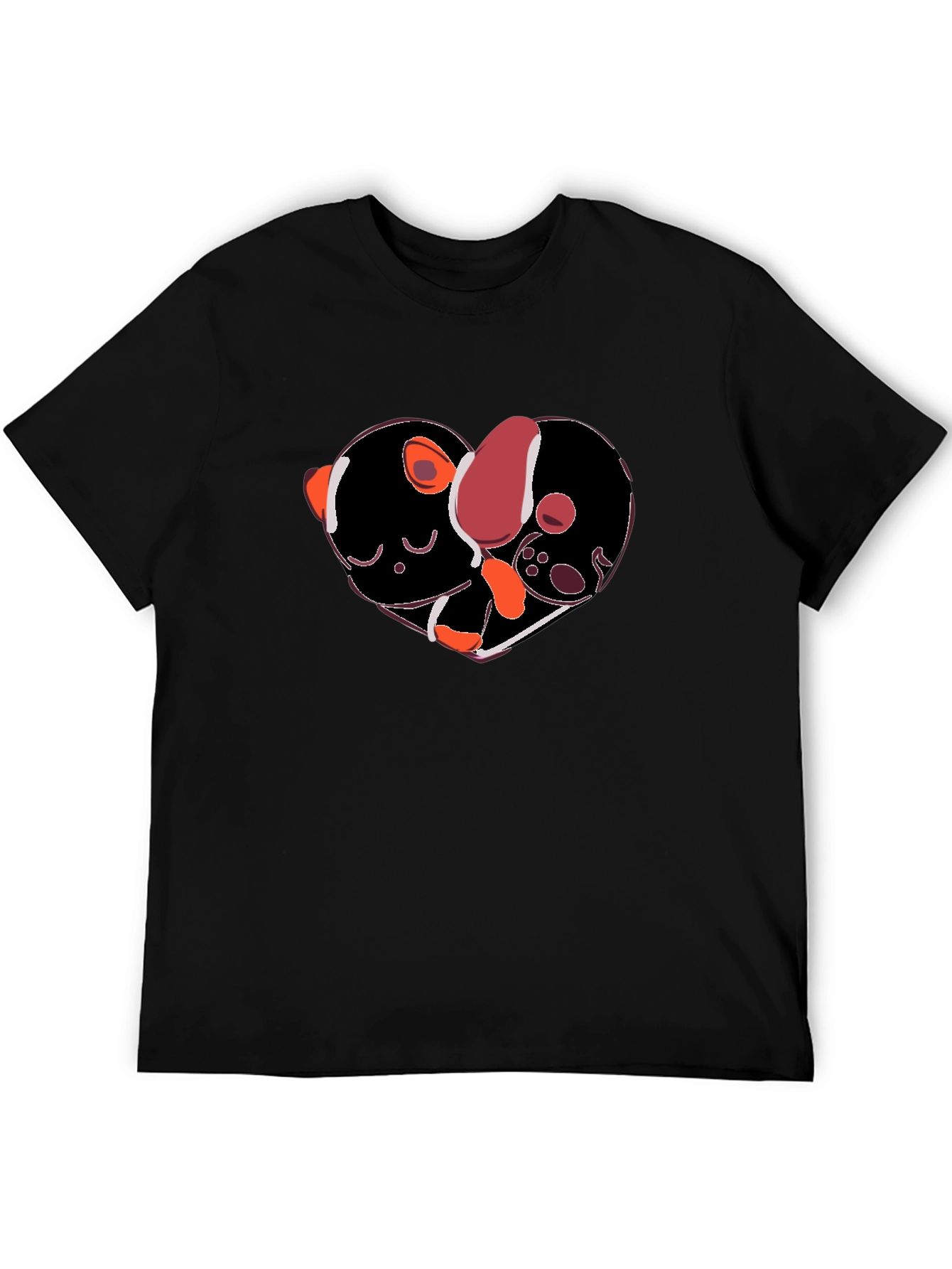 Heart-Shaped Dog & Cat Love Black T-Shirt