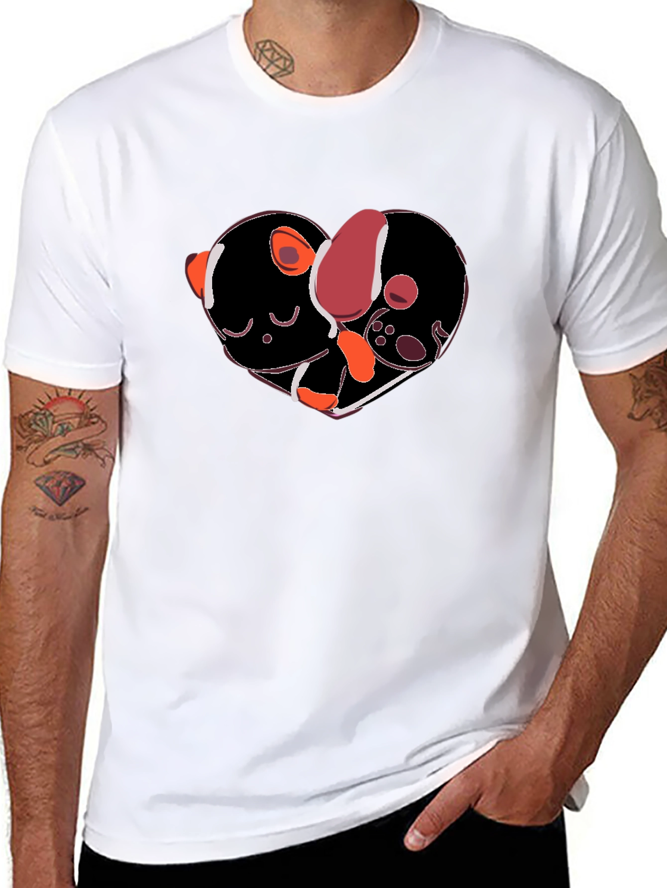 Heart-Shaped Dog & Cat Love Black T-Shirt