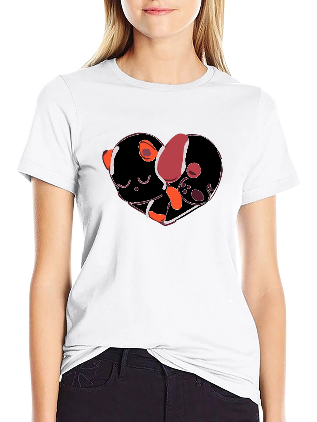 Heart-Shaped Dog & Cat Love Black T-Shirt