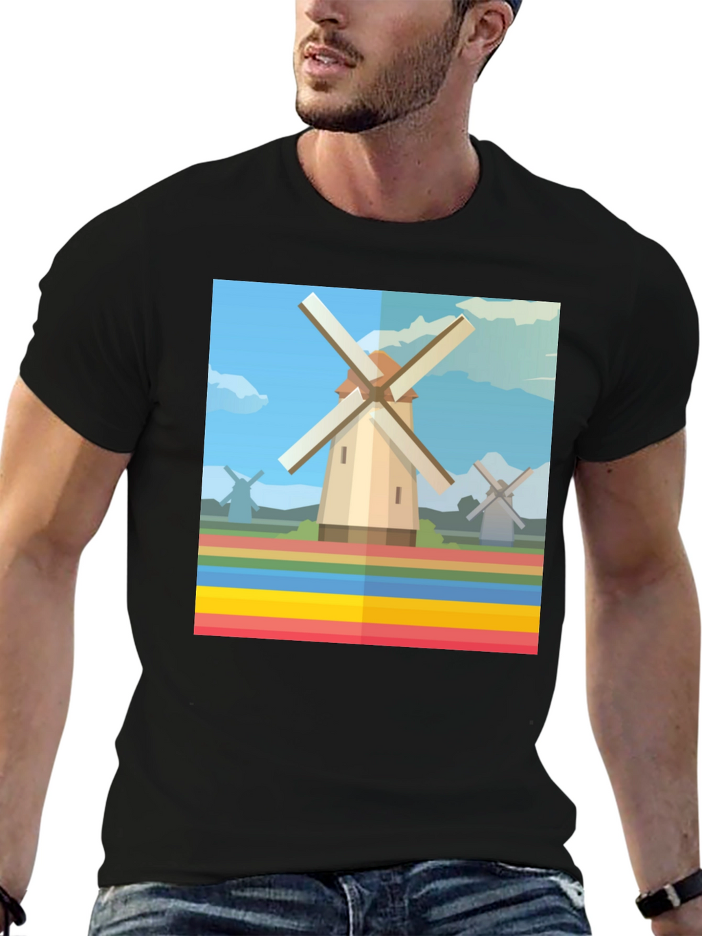 Windmill Graphic Tee - Dutch Landscape T-Shirt