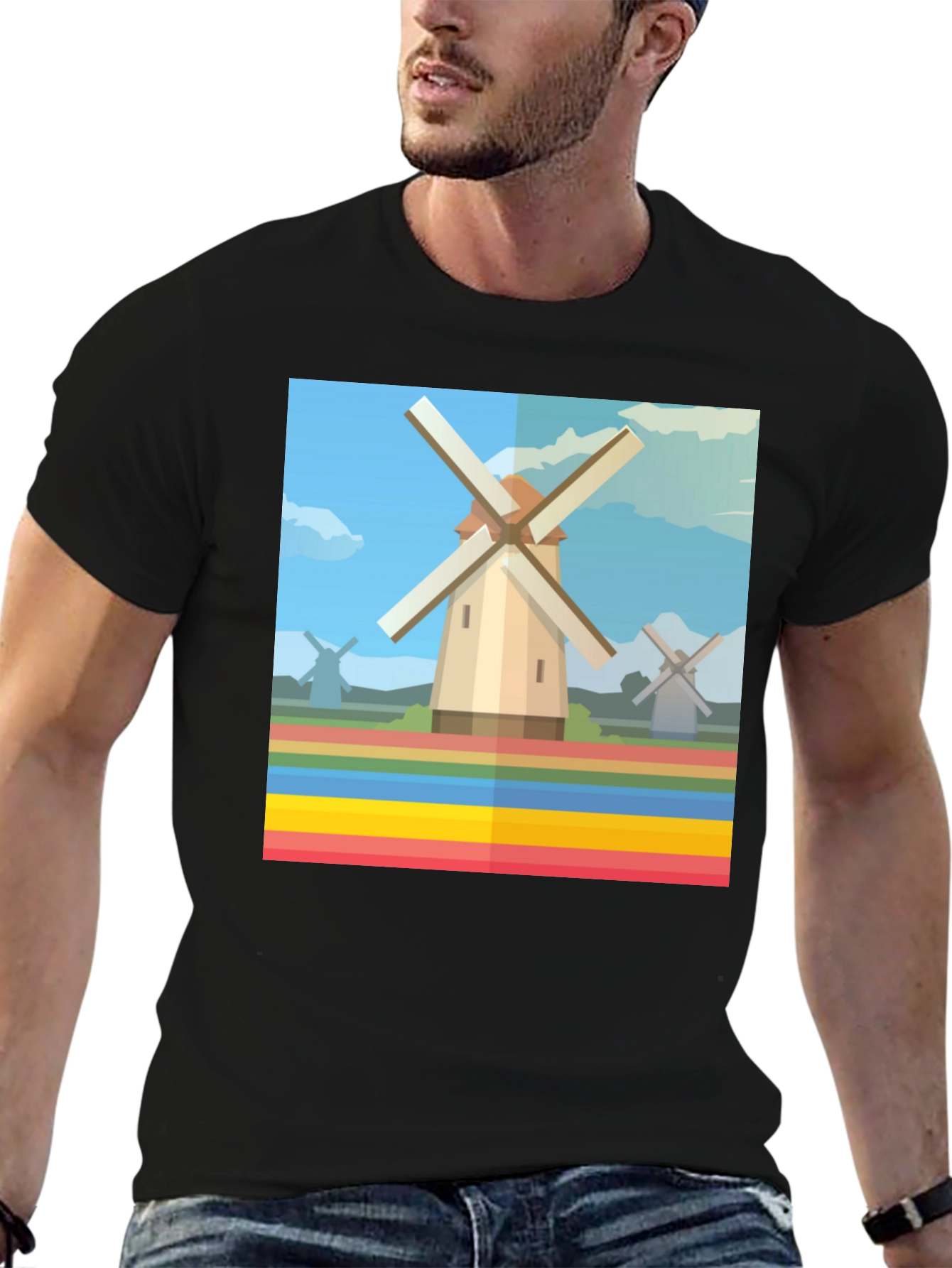 Windmill Graphic Tee - Dutch Landscape T-Shirt