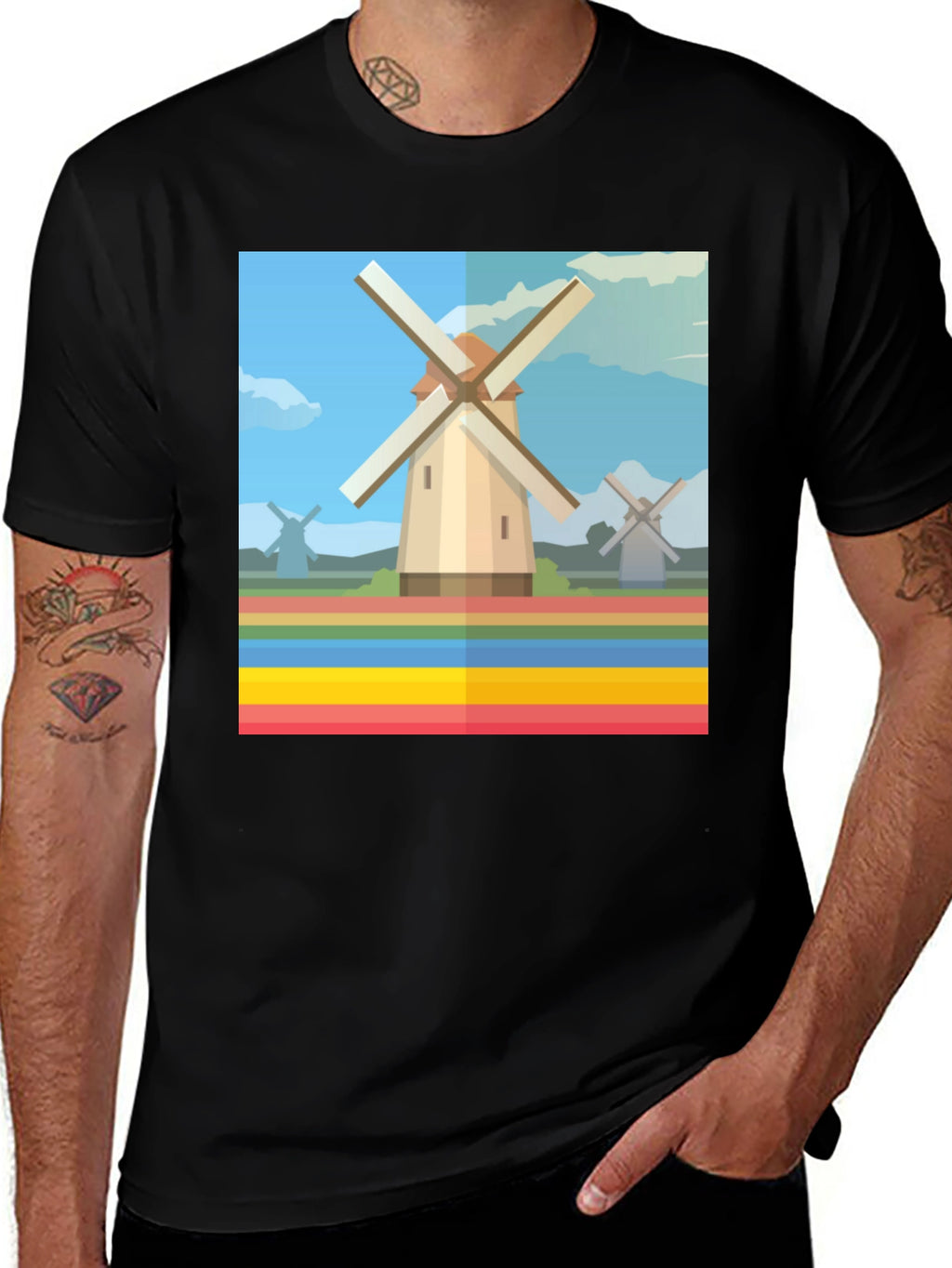 Windmill Graphic Tee - Dutch Landscape T-Shirt