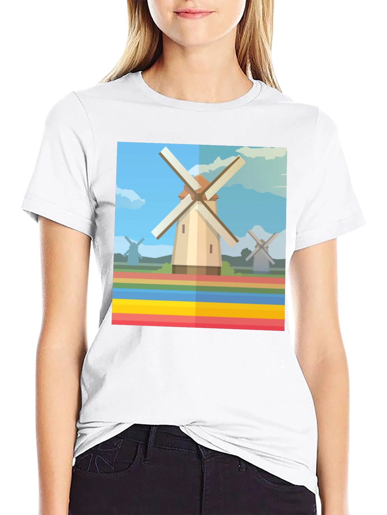 Windmill Graphic Tee - Dutch Landscape T-Shirt