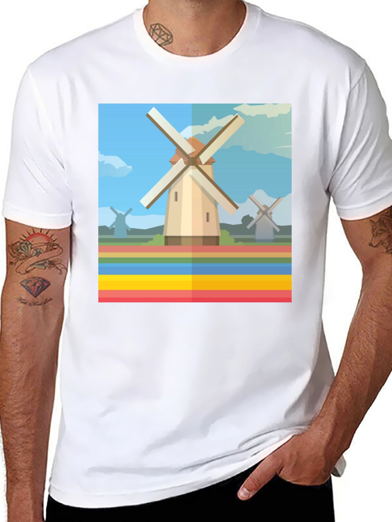 Windmill Graphic Tee - Dutch Landscape T-Shirt