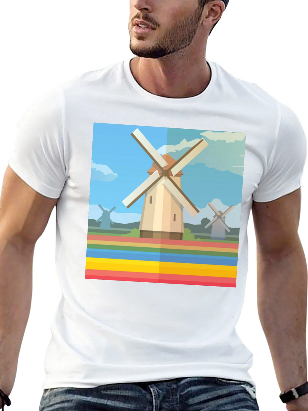 Windmill Graphic Tee - Dutch Landscape T-Shirt