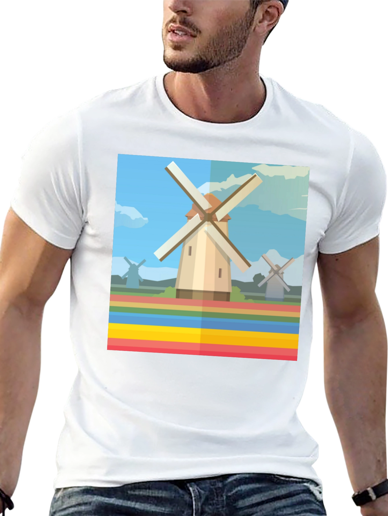 Windmill Graphic Tee - Dutch Landscape T-Shirt