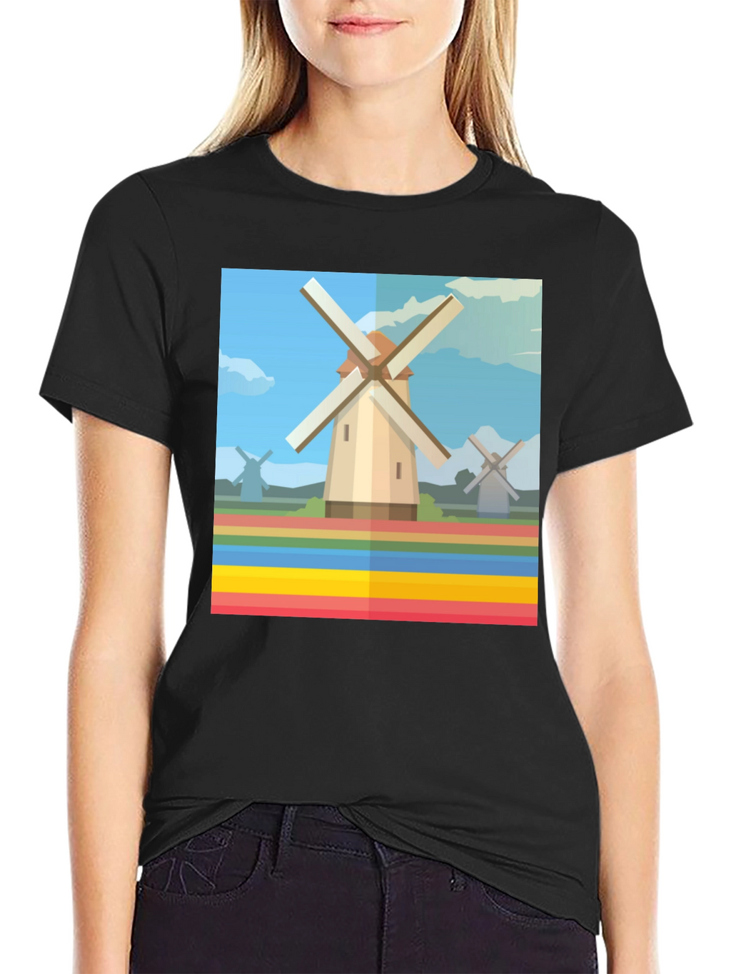 Windmill Graphic Tee - Dutch Landscape T-Shirt