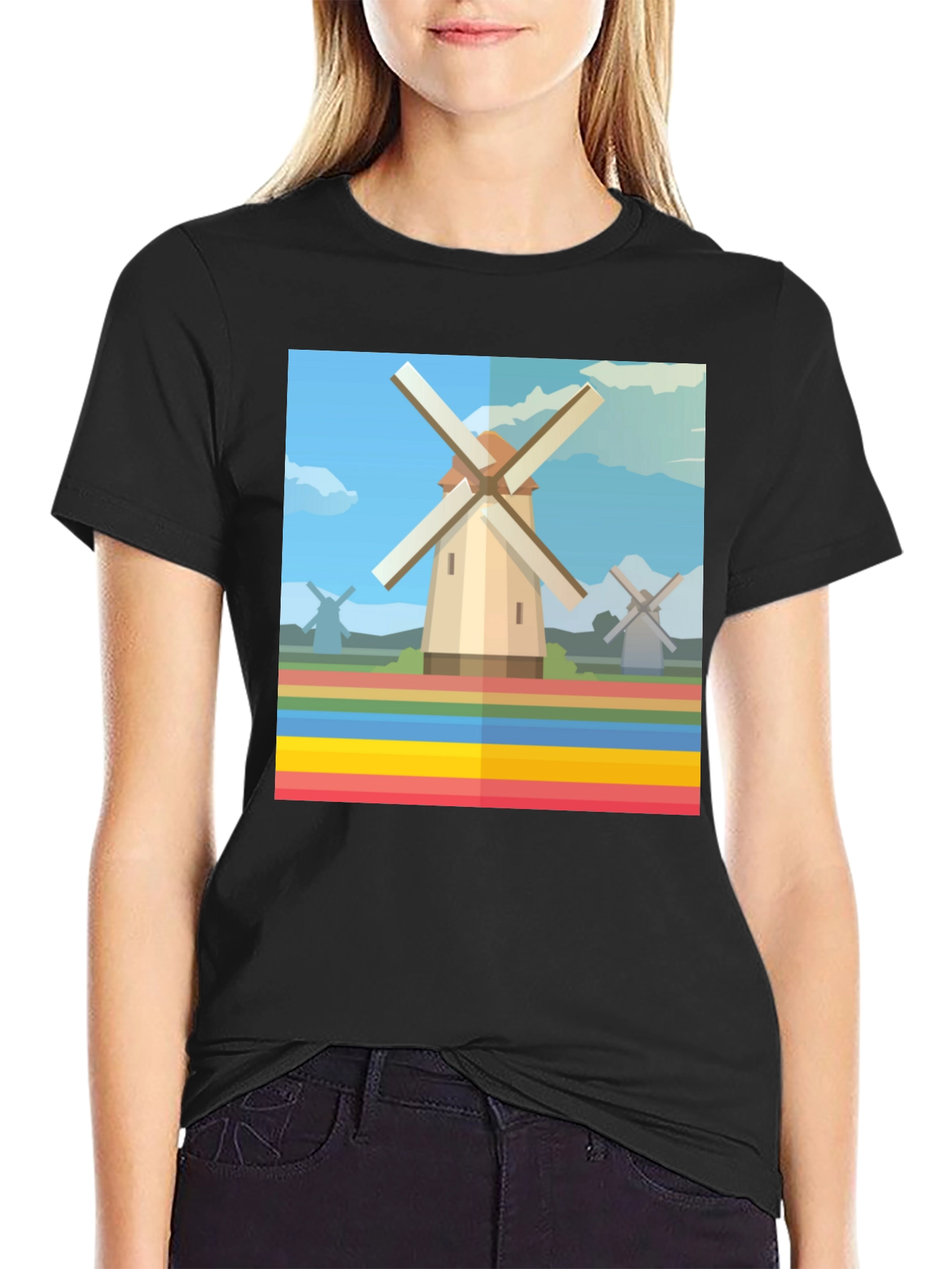 Windmill Graphic Tee - Dutch Landscape T-Shirt