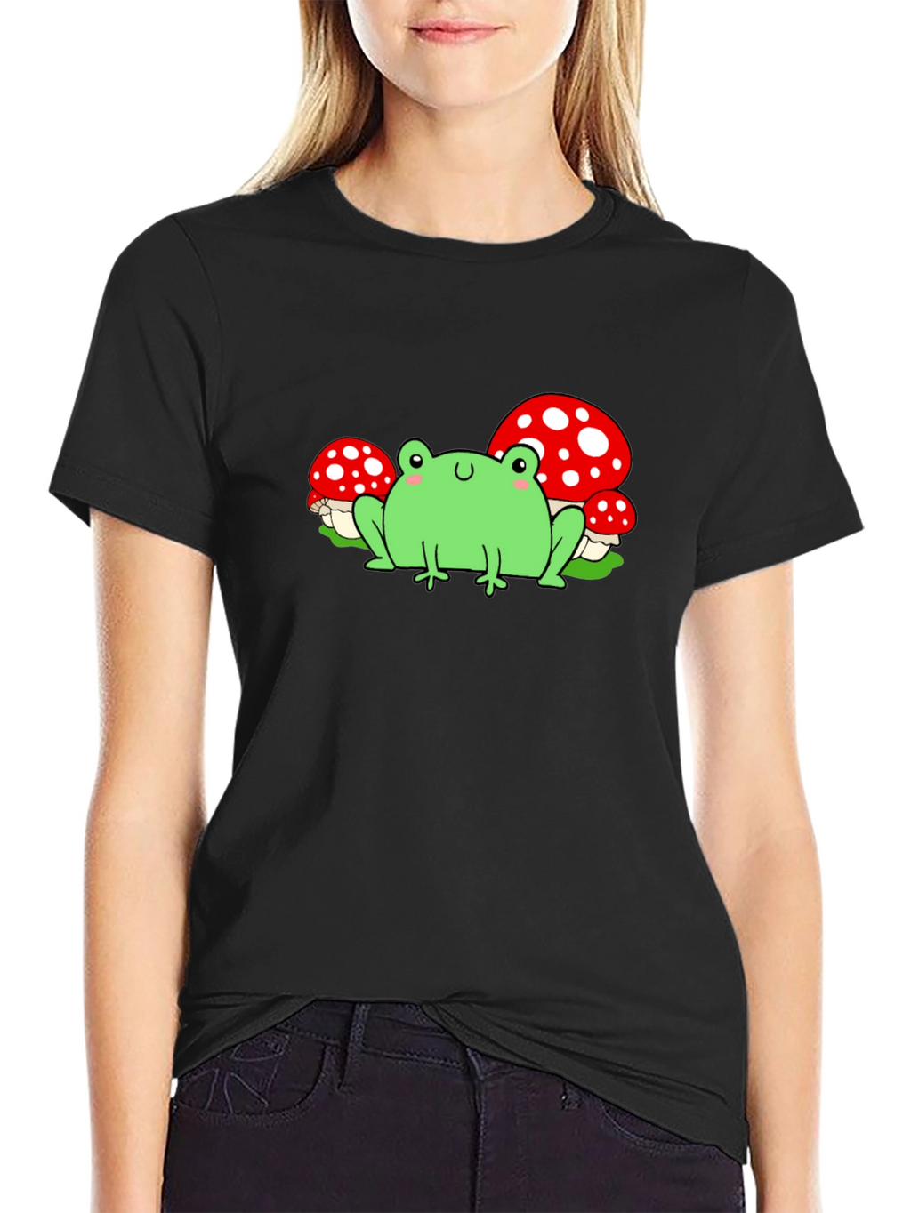 Frog & Mushroom Graphic T-Shirt - Black