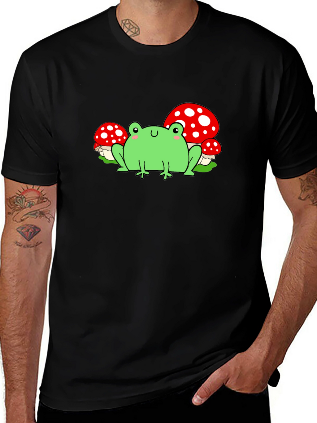 Frog & Mushroom Graphic T-Shirt - Black