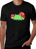 Frog & Mushroom Graphic T-Shirt - Black