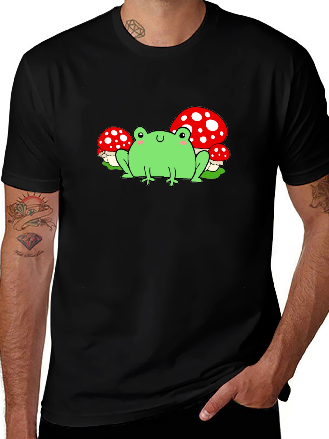 Frog & Mushroom Graphic T-Shirt - Black