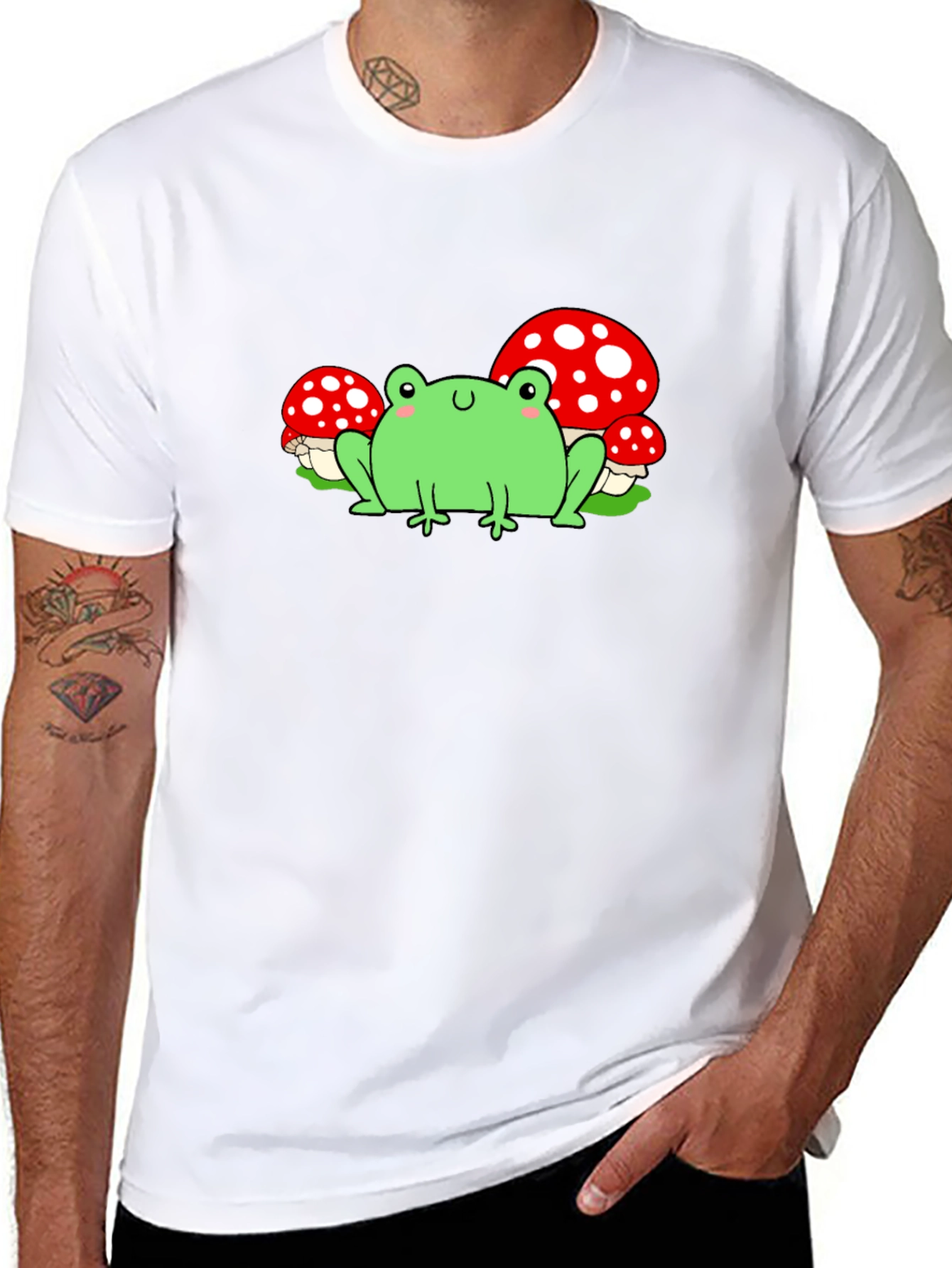 Frog & Mushroom Graphic T-Shirt - Black