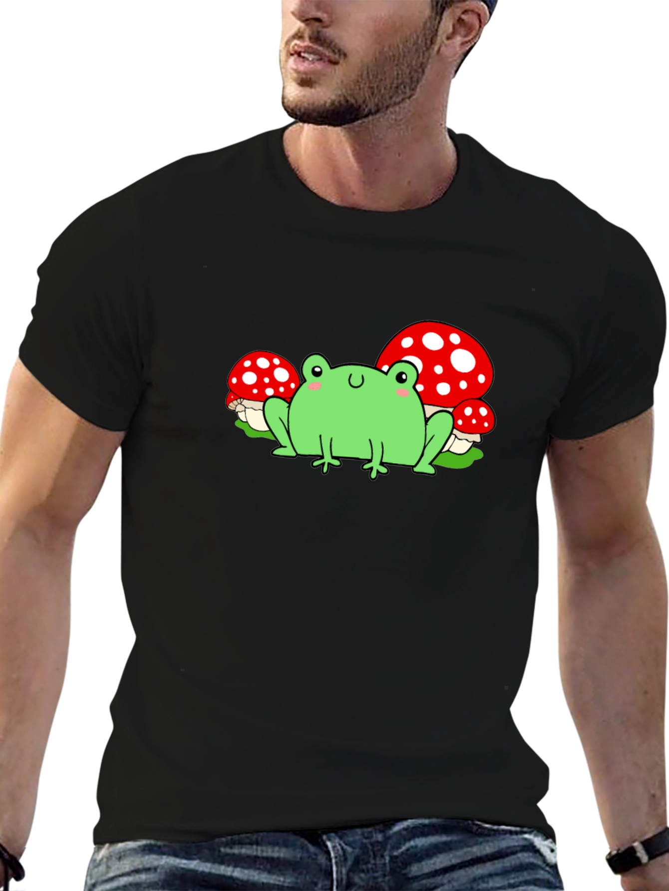 Frog & Mushroom Graphic T-Shirt - Black