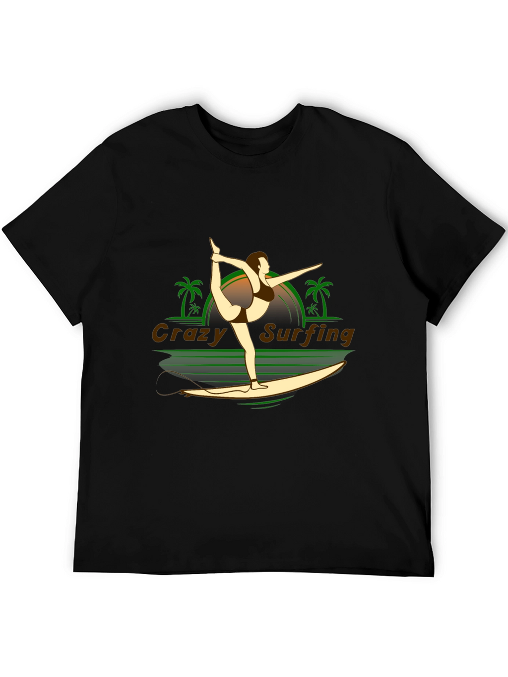 Crazy Surfing Graphic Tee - Black Cotton T-Shirt