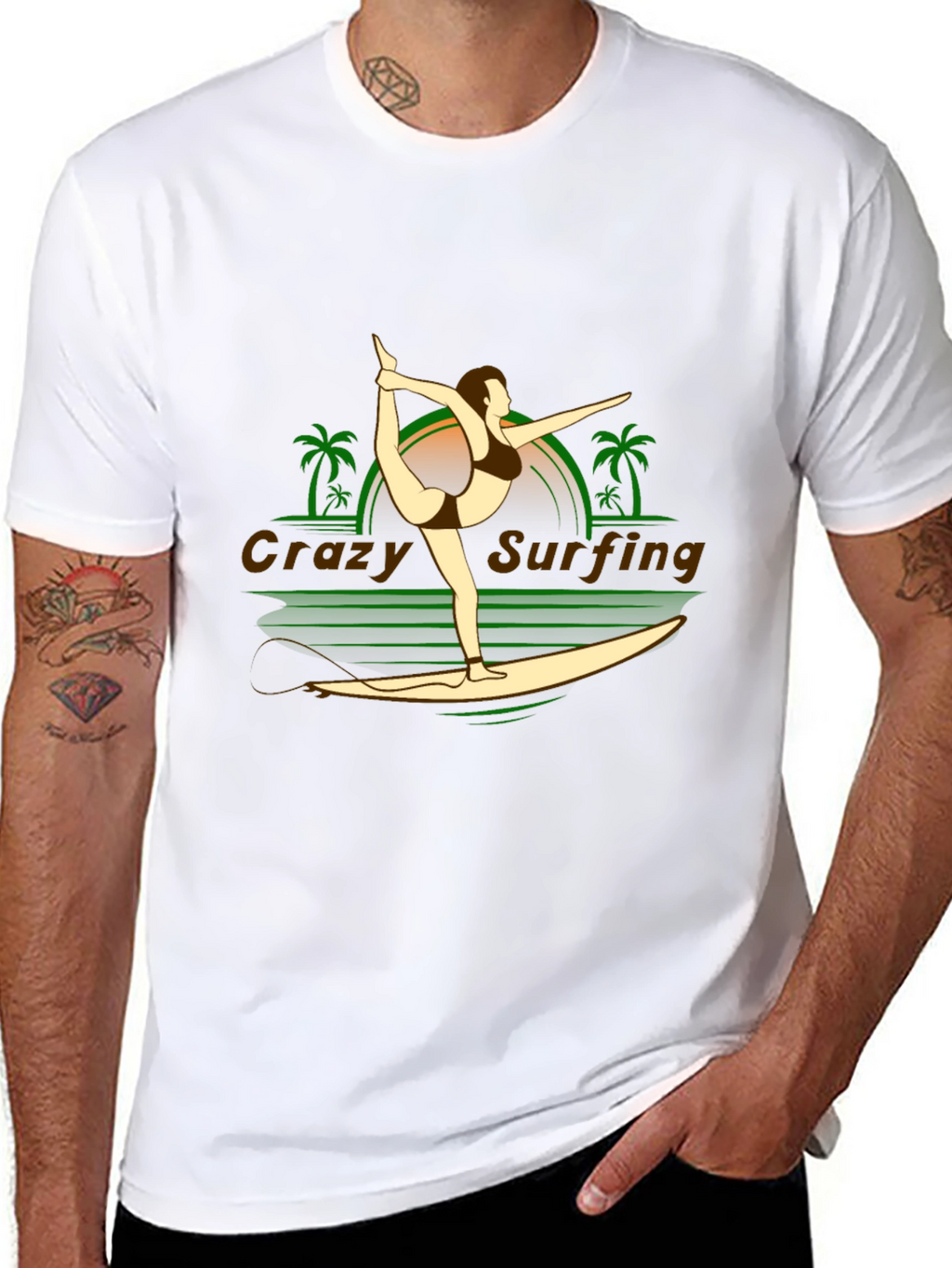 Crazy Surfing Graphic Tee - Black Cotton T-Shirt