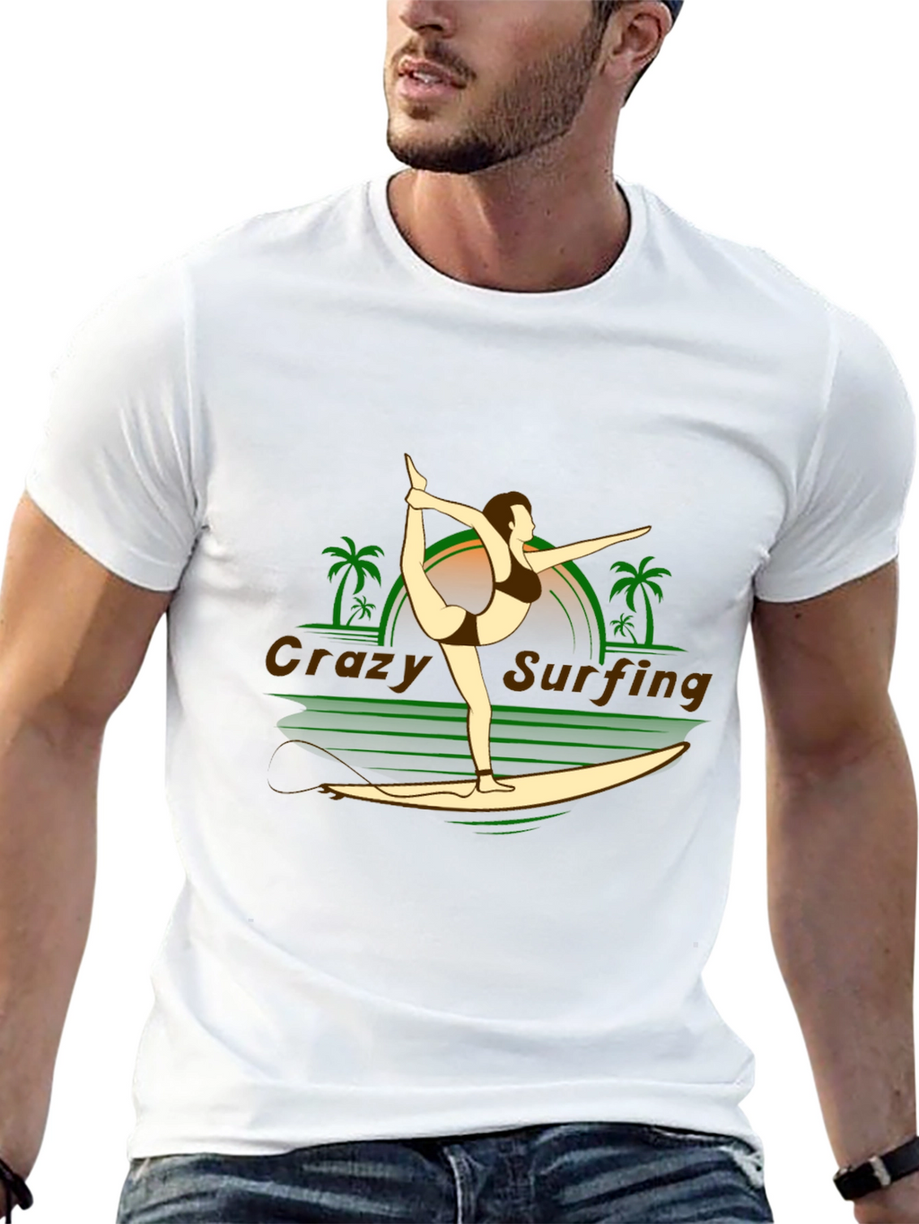 Crazy Surfing Graphic Tee - Black Cotton T-Shirt