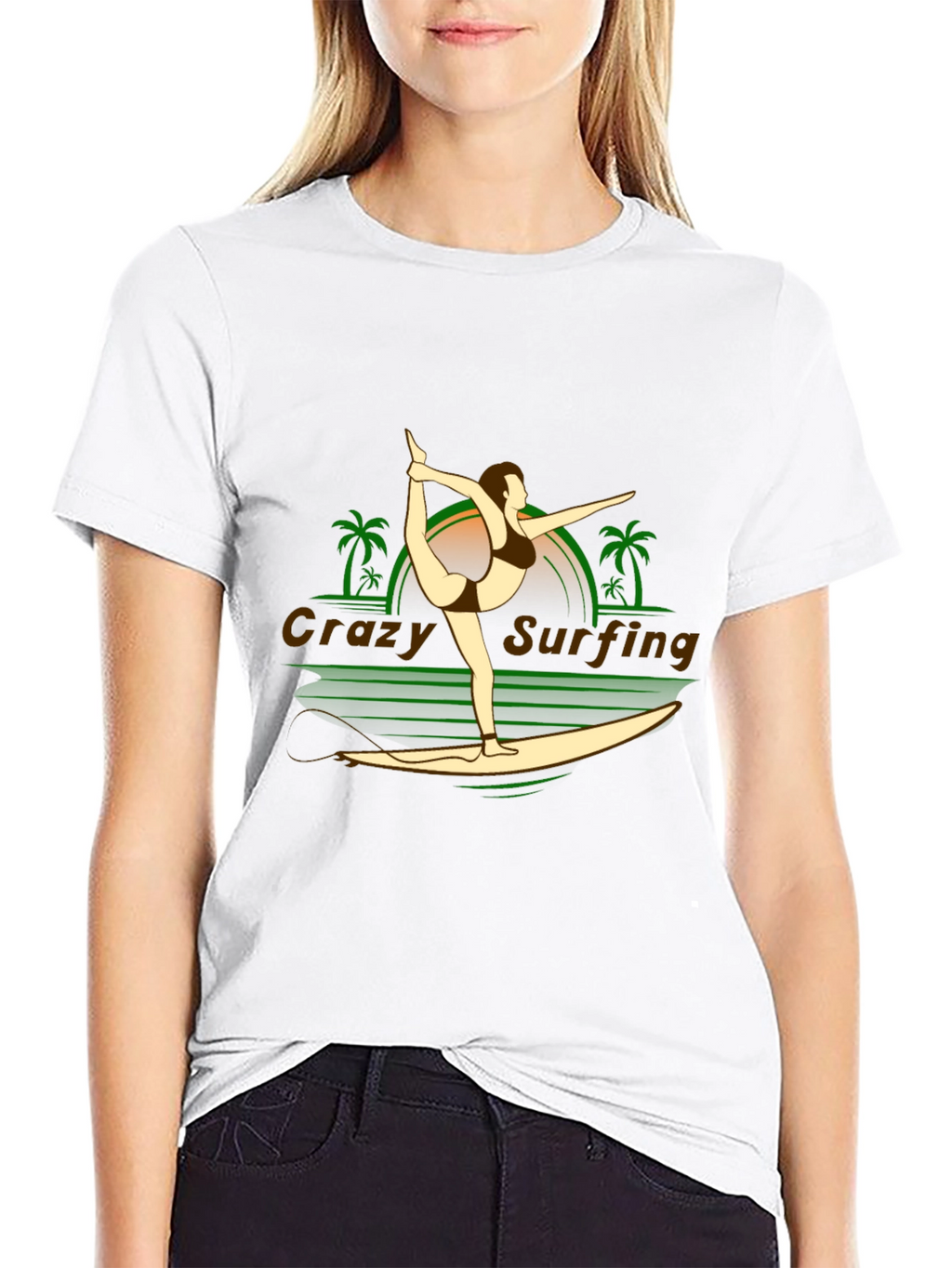 Crazy Surfing Graphic Tee - Black Cotton T-Shirt