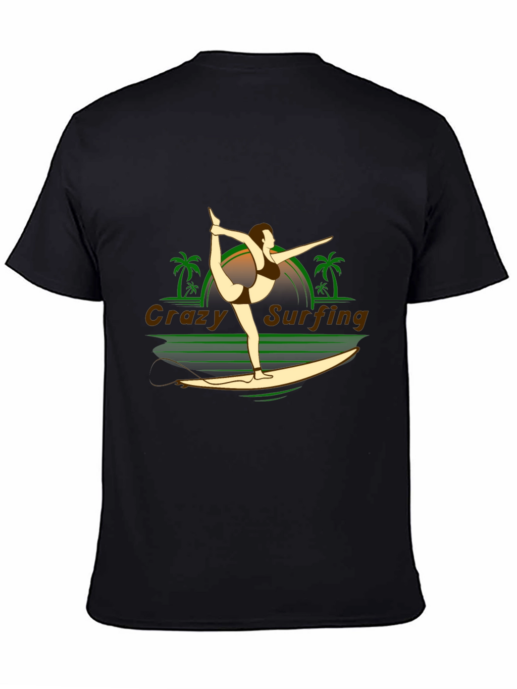 Crazy Surfing Graphic Tee - Black Cotton T-Shirt
