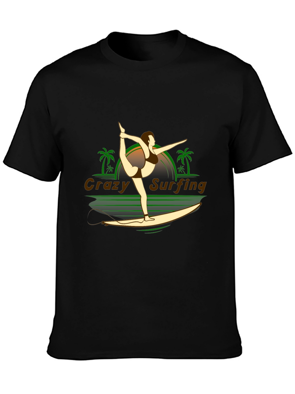 Crazy Surfing Graphic Tee - Black Cotton T-Shirt