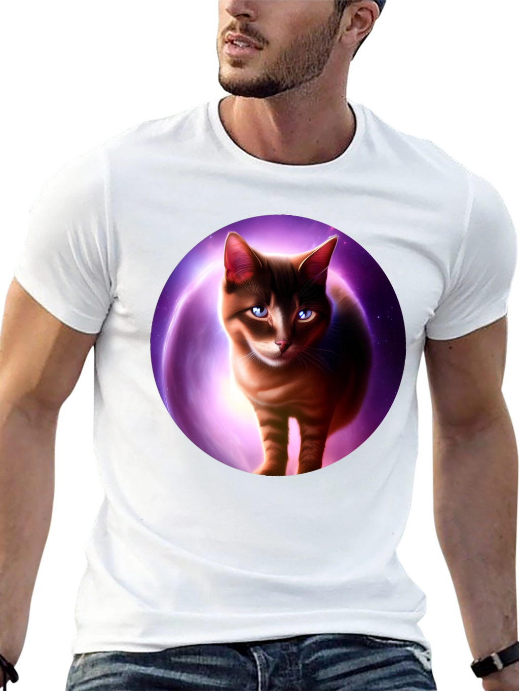 Cosmic Cat Graphic Tee - Black T-Shirt