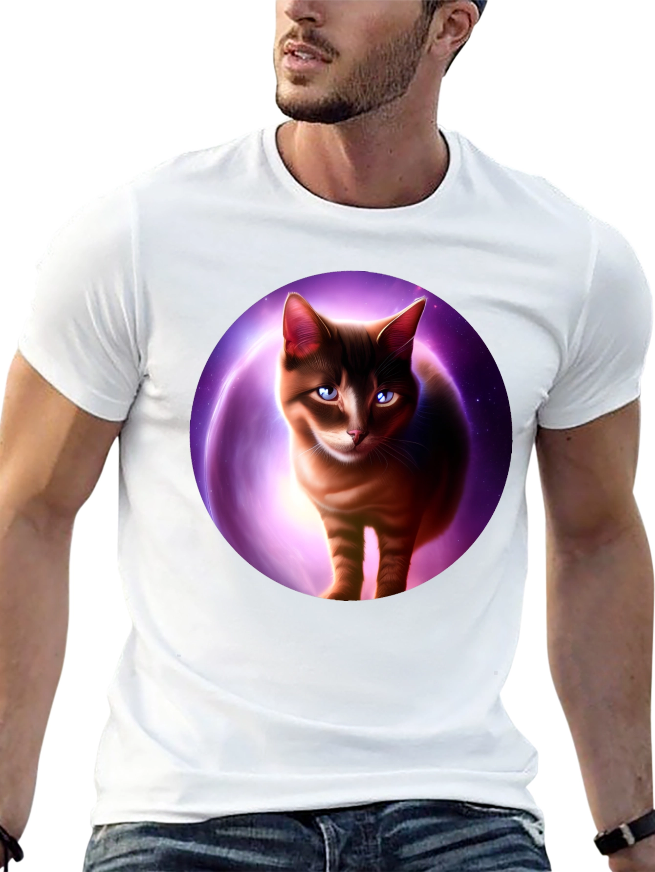 Cosmic Cat Graphic Tee - Black T-Shirt