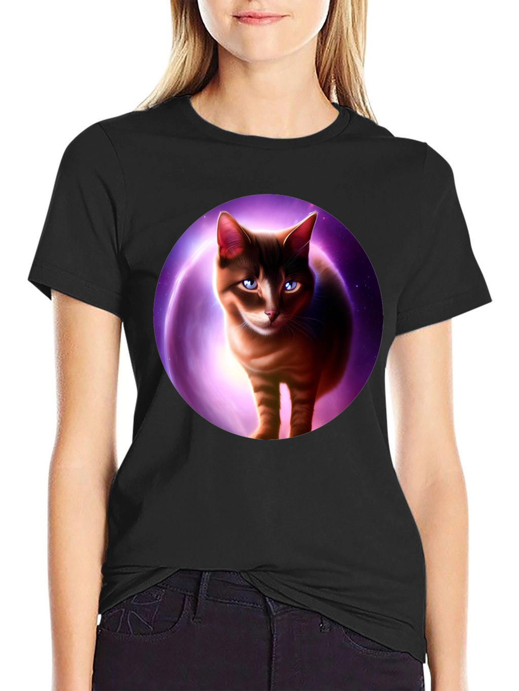 Cosmic Cat Graphic Tee - Black T-Shirt
