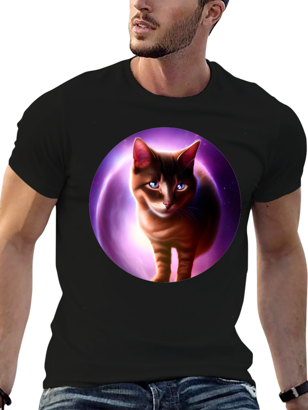 Cosmic Cat Graphic Tee - Black T-Shirt