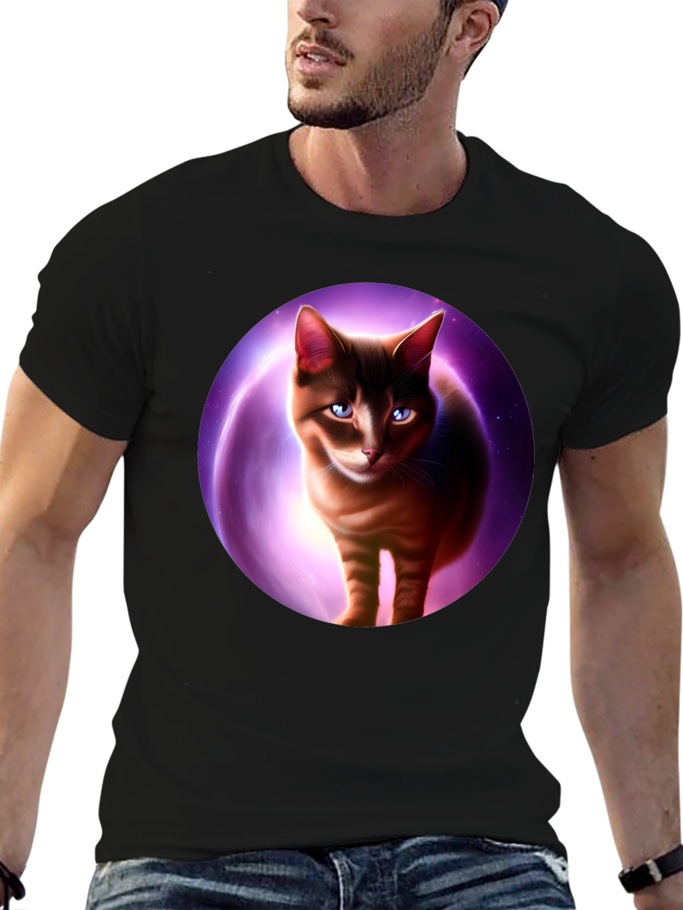 Cosmic Cat Graphic Tee - Black T-Shirt